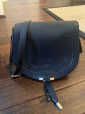 Chloe Marcie Leather Saddle Bag in Black with gold hardware USED